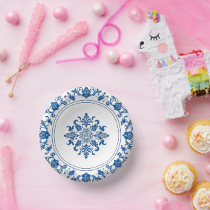 Moderne trendige Blue and White Porcelain Chinoise Pappteller