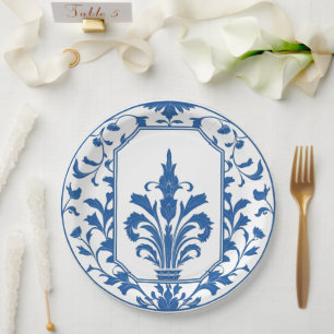 Moderne trendige Blue and White Porcelain Chinoise Pappteller