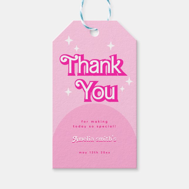 Moderne trendige Dankeschön pink Baby Dusche Geschenkanhänger (Vorderseite)