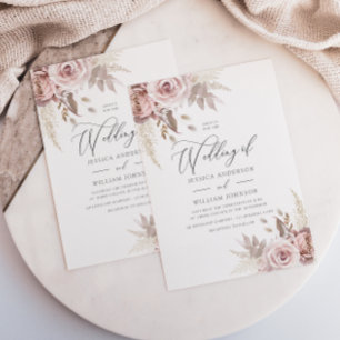Moderne, trendige Dusty Rose Blush Bloral Wedding Einladung