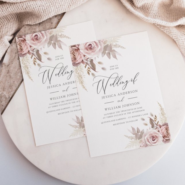 Moderne, trendige Dusty Rose Blush Bloral Wedding Einladung (Von Creator hochgeladen)