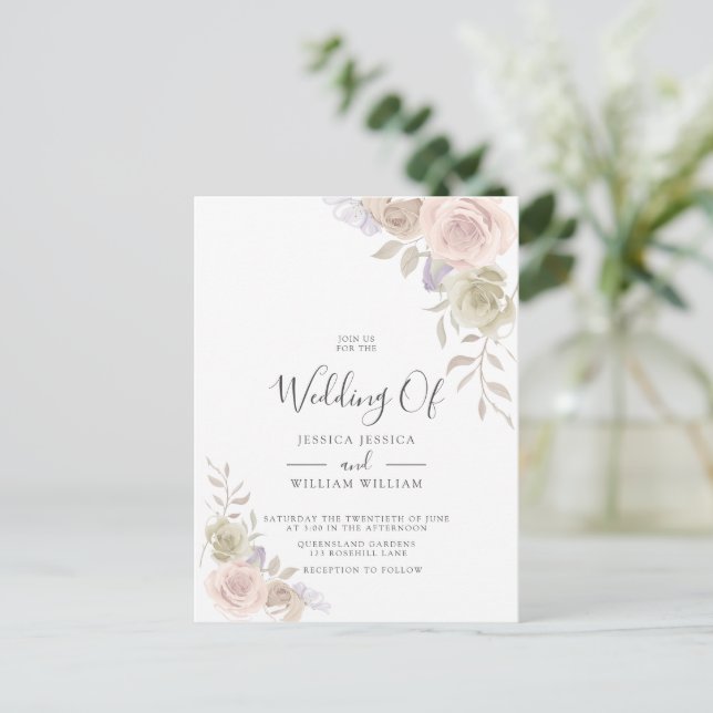 Moderne trendige Dusty Rose Blush Wedding Einladun Einladungspostkarte (Stehend Vorderseite)