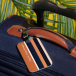 Moderne, trendige Farbblockstreifen Gepäckanhänger<br><div class="desc">Ein farbenfroher Gepäckanhänger mit gestreiften Mustern in Terracotta-Orangennavy und neutralen Erdtönen in modernem minimalistischem Design. Der Text des Monogramms kann einfach mit Ihrem Namen oder Text Ihrer Wahl für eine personalisierte Gepäckmarke oder ein Geschenk für jeden Anlass angepasst werden.</div>