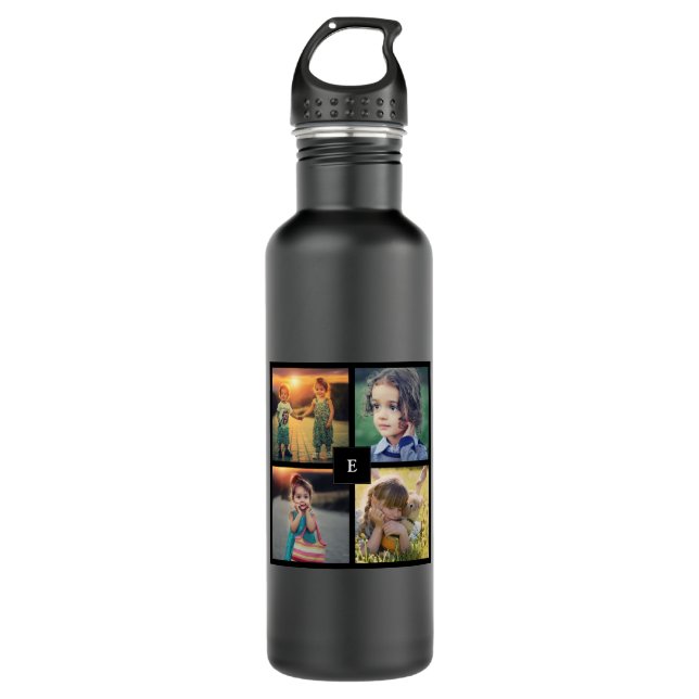 Moderne trendige Foto-Collage mit Monogramm Edelstahlflasche (Vorderseite)