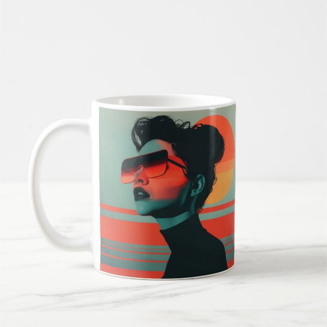 Moderne trendige Frau Retro Sunset Coffee Tasse (Links)