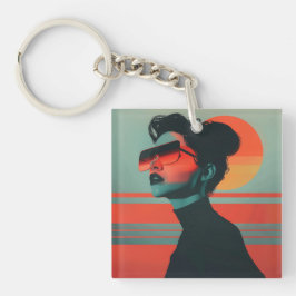 Moderne trendige Frau Retro Sunset Schlüsselanhäng Schlüsselanhänger