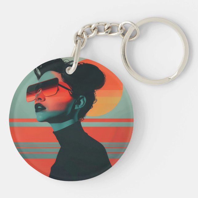 Moderne trendige Frau Retro Sunset Schlüsselanhäng Schlüsselanhänger (Rückseite)
