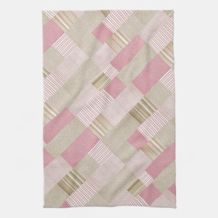 Moderne, trendige gestreifte Patchwork Quilt Pink Geschirrtuch
