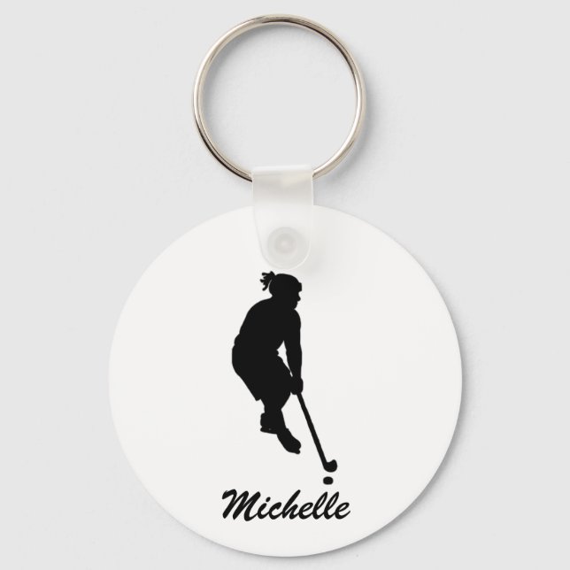 Moderne, trendige Girl Playing Ice Hockey Personal Schlüsselanhänger (Vorderseite)