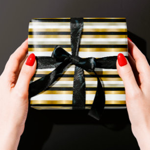 Moderne, trendige Gold Silver Black Stripes Geschenkpapier