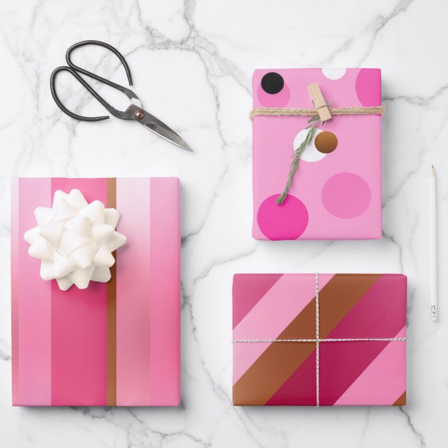 Moderne, trendige Gold und Rosa Geschenkpapier Set (Vorderseite)