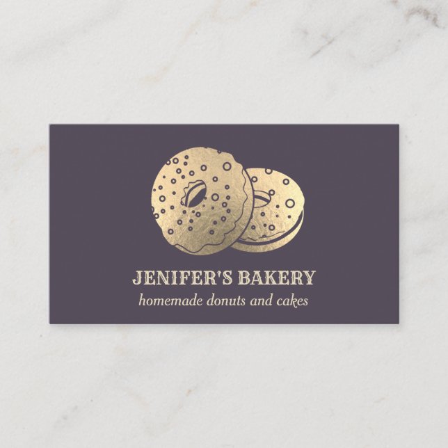 Moderne trendige Golddonuts hausgemachte Bäckerei Visitenkarte (Vorderseite)