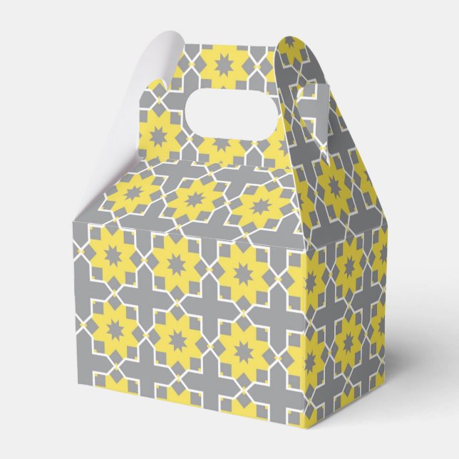 Moderne, trendige, graue und gelbe Blumen Geschenkschachtel (Rückseite)