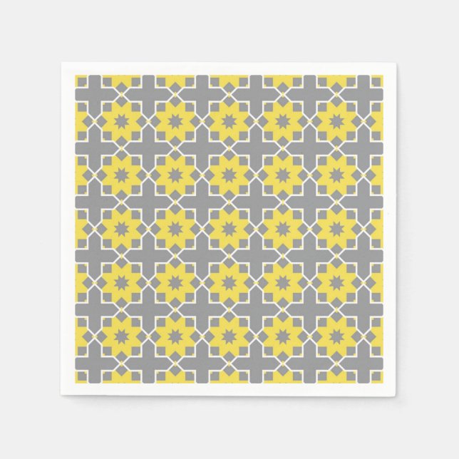 Moderne, trendige, graue und gelbe Blumen Serviette (Vorderseite)