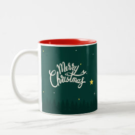 Moderne, trendige Grüne Bäume Frohe Weihnachtsfeie Zweifarbige Tasse