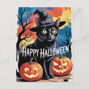 Moderne trendige Halloween-Kürbisse und schwarze K Postkarte