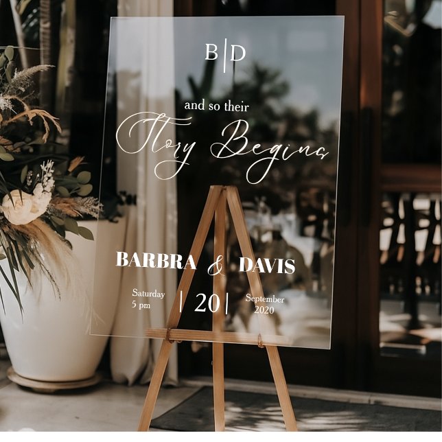 Moderne trendige Hochzeit der "Story Begins" Acrylschild (Von Creator hochgeladen)
