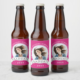 Moderne trendige Hot-Pink Weiße Abschlussfeier Fot Bierflaschenetikett