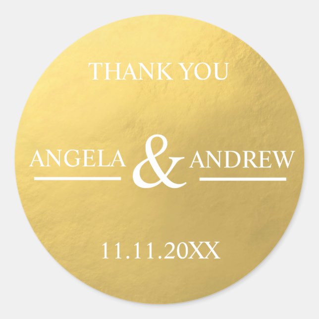 Moderne trendige Imitate Gold Foil & White Wedding Runder Aufkleber (Vorderseite)