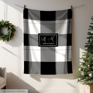 Moderne trendige Karos in Schwarz & Weiß für ihn C Fleecedecke