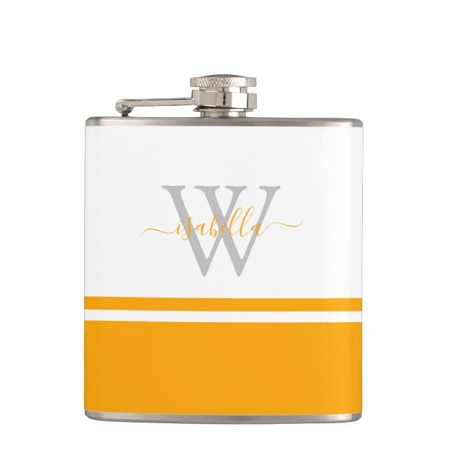 Moderne trendige Monogramm-Schrift Orange Flachmann (Vorderseite)