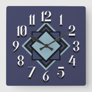 Moderne trendige Navy Hellblau Weiße Geometrie Quadratische Wanduhr