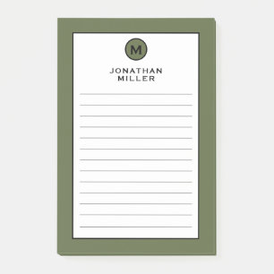 Moderne, trendige Olive Green Monogram Linse Post-it Klebezettel