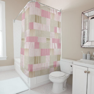 Moderne, trendige Patchwork Quilt Pink Beige Strei Duschvorhang