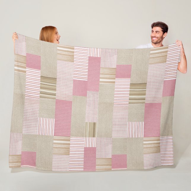 Moderne trendige Patchworkdecke rosa beige Streife Fleecedecke (Beispiel)