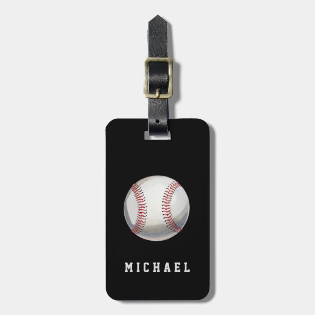 Moderne, trendige Personalisierte Baseballkugel Gepäckanhänger (Vorderseite vertikal)