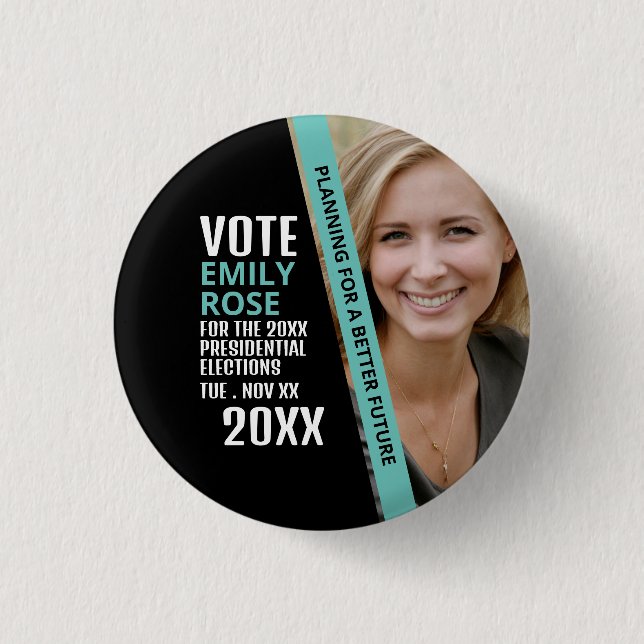 Moderne trendige politische Wahlkampfwerbung Button (Vorderseite)