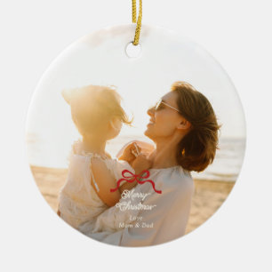 Moderne, trendige Red Retro Bows Foto Weihnachten Keramik Ornament