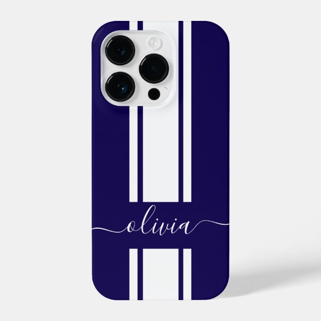 Moderne trendige Rennstreifen mit Monogramm iPhone 14 Pro Hülle (Rückseite)