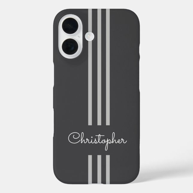 Moderne trendige Rennstreifen mit Monogramm iPhone 16 Hülle (Rückseite)