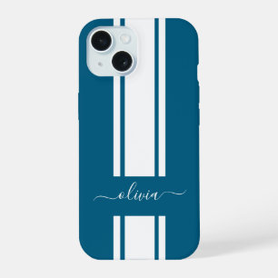 Moderne trendige Rennstreifen monogrammiert  iPhone 15 Hülle