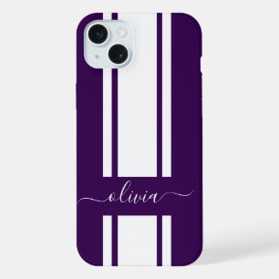 Moderne trendige Rennstreifen monogrammiert iPhone 15 Plus Hülle