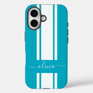 Moderne trendige Rennstreifen monogrammiert iPhone 16 Hülle