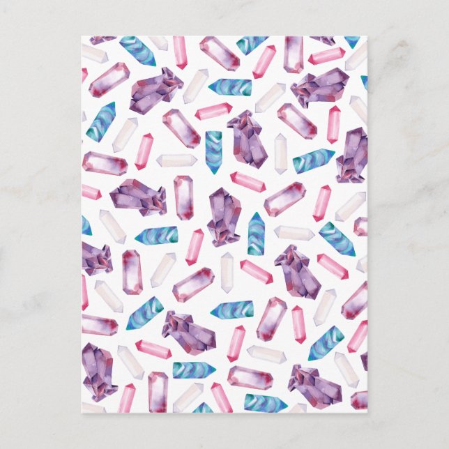 Moderne trendige rosa aquamarine Wasserfarbkristal Postkarte (Vorderseite)