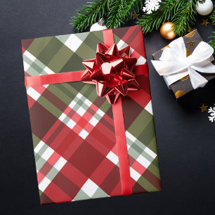 Moderne trendige rote und grüne Weihnachts-Karo-Mu Geschenkpapier