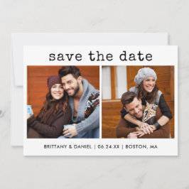Moderne, trendige Schreibmaschine Text 2 Fotos Save The Date