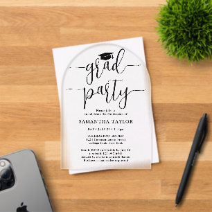 Moderne trendige Schrift Graduationsparty Transluc Acryleinladungen