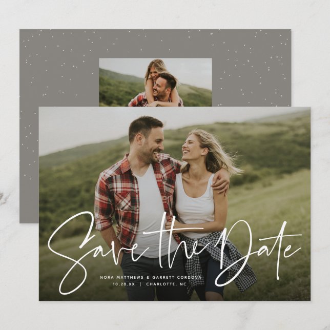 Moderne, trendige Schrift Save the Date Fotokarte (Vorne/Hinten)
