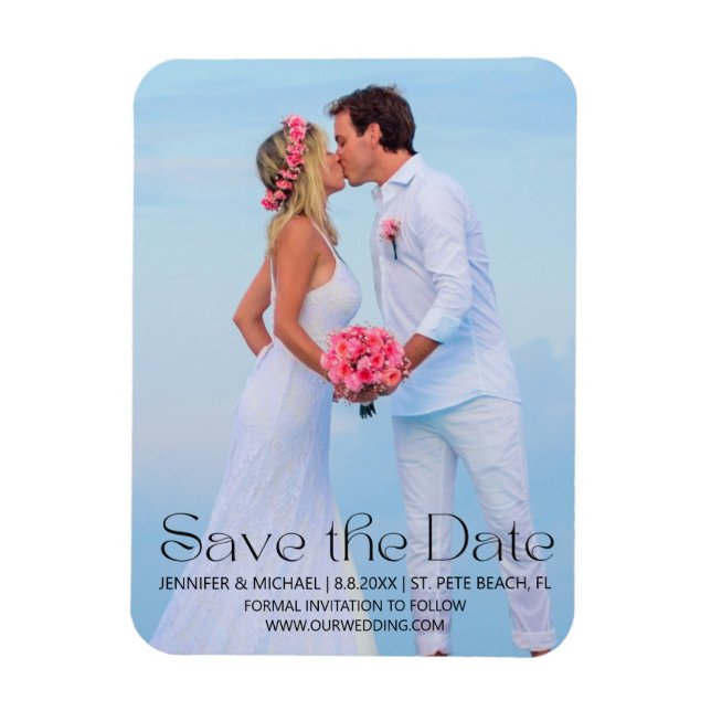 Moderne trendige Schrift Save the Date Strand Foto Magnet (Vertikal)