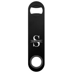 Moderne, trendige Schwarz-Weiß-Monogramm-Bezeichn Speed Flaschenöffner