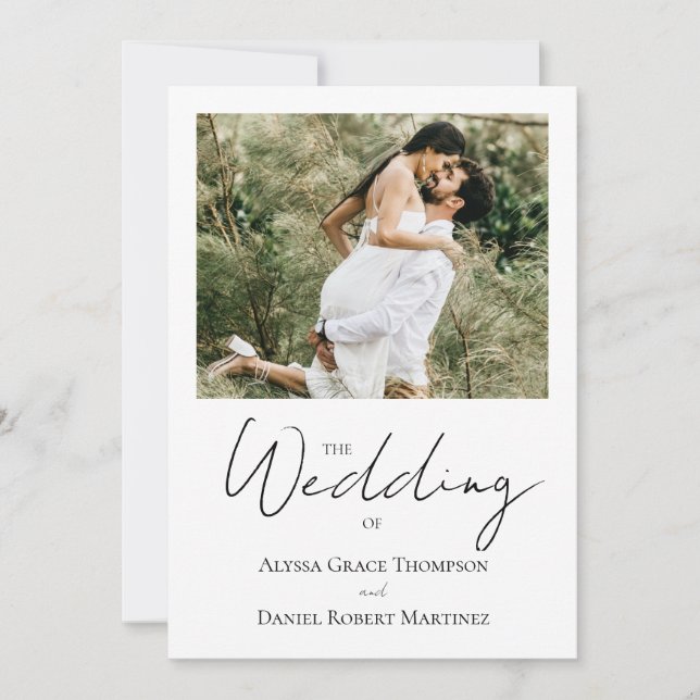 Moderne, trendige Schwarz-weiße Foto Hochzeit Einladung (Vorderseite)