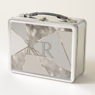 Moderne trendige Silver Gold Abstract Design Initi Metall Brotdose