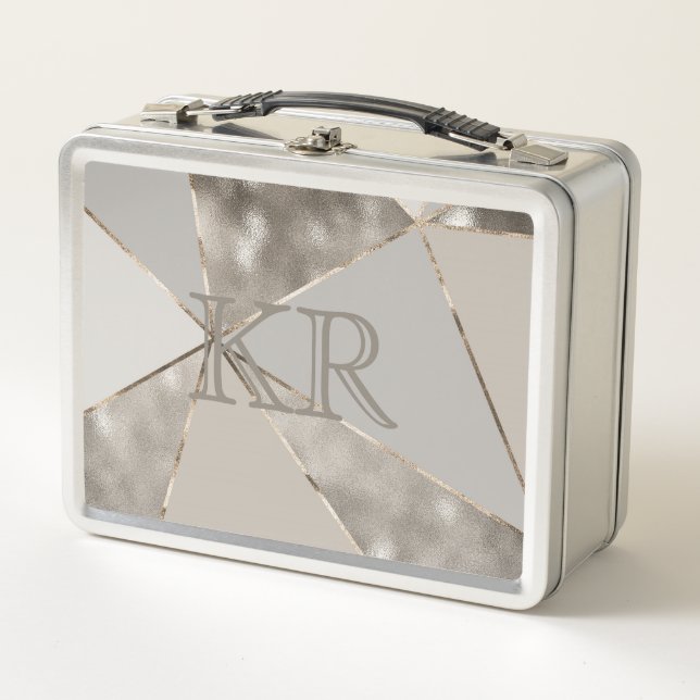 Moderne trendige Silver Gold Abstract Design Initi Metall Brotdose (Vorderseite)