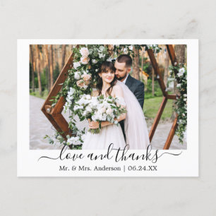Moderne trendige Skript-Liebe-Dank-Hochzeitsfoto Postkarte