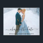 Moderne, trendige Skripte ändern das Date-Foto Postkarte<br><div class="desc">Moderne,  trendige Skripte verändern das Datum Hochzeit-Postponement Couple Foto Postcard</div>