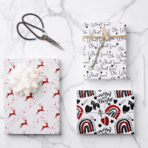 Moderne, trendige Weihnachten in Rot, Schwarz und  Geschenkpapier Set
